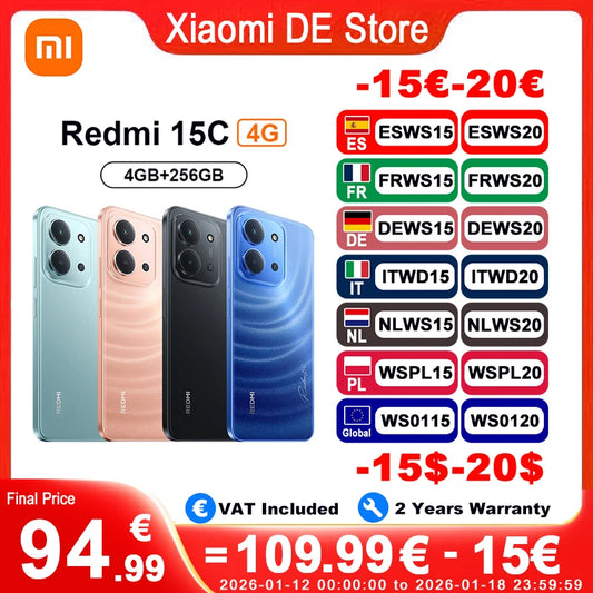 【Brand+】Global Version Redmi 15C 4G Mobile Phone 50MP AI Dual Camera 6000mAh 33W Fast Charging Cellphone Smartphone