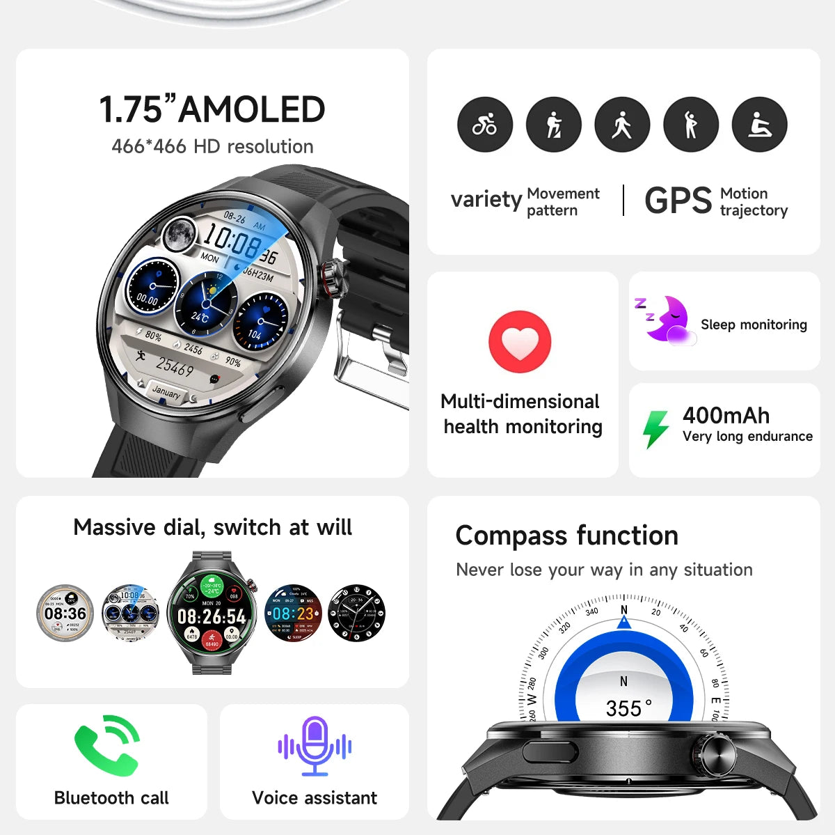 2025 New Originl Watch G5 PlUS Smart Watch 1.75"HD AMOLED Screen GPS track Heart Rate Bluetooth Call Compass Smartwatch for Men