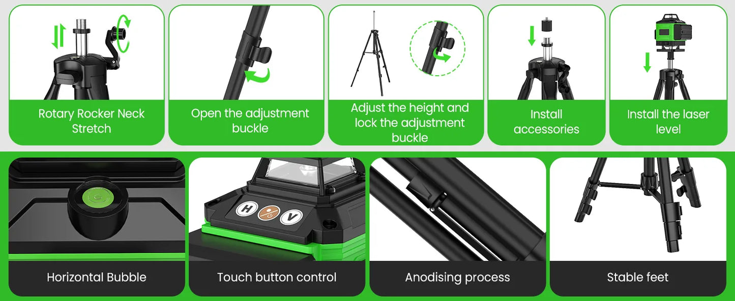 16 Lines 4D Laser Level Green Line SelfLeveling 360 Horizontal & Vertical power Laser level Professional Construction Tools