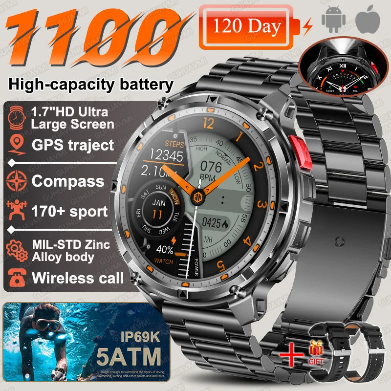 2026 New T-Rex3 Pro 1100mAh Battery Smart Watch GPS path 5ATM Waterproof Sports Run tracker Outdoors Compass Military Smartwatch