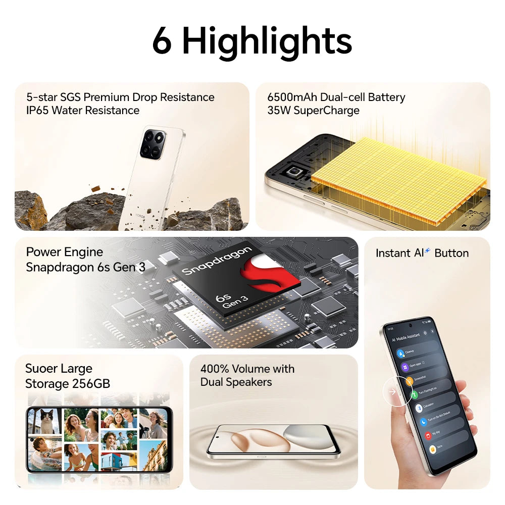 2025 New HONOR X7d 5G Smartphone Snapdragon 6s Gen 3 6.77'' TFT LCD Screen AI camera 6500mAh Supports 35W fast charging IP65
