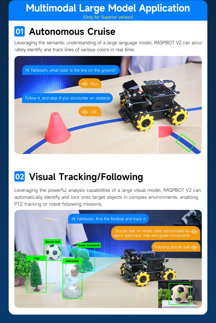 Yahboom Raspbot V2 AI Large Model Robot Car Kit with Camera Mecanum Wheel Toy Educational Python Programming for Raspberry Pi 5