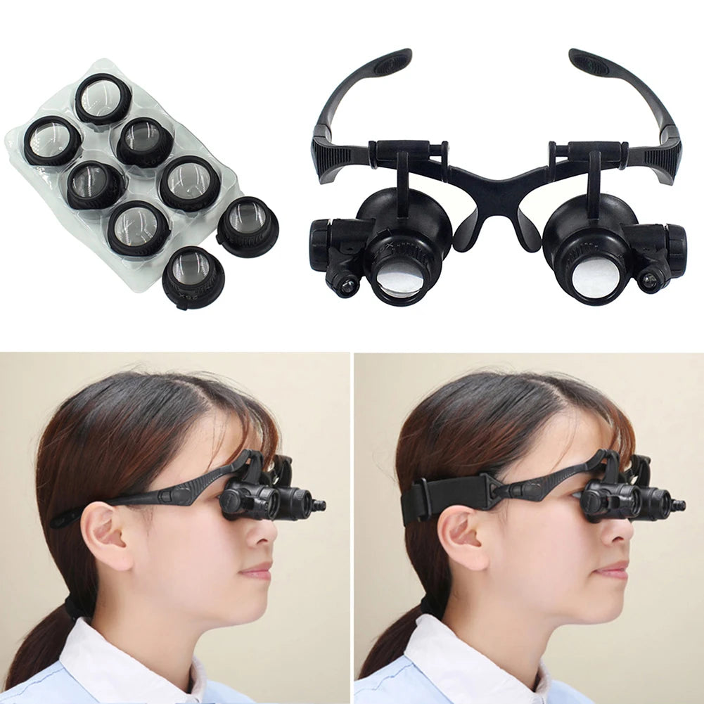 10X/15X/20X/25X LED Magnifier Glasses Magnifying Headband Eyewear for Reading Jewelers Watchmaker Repair Tools Magnifying Glass