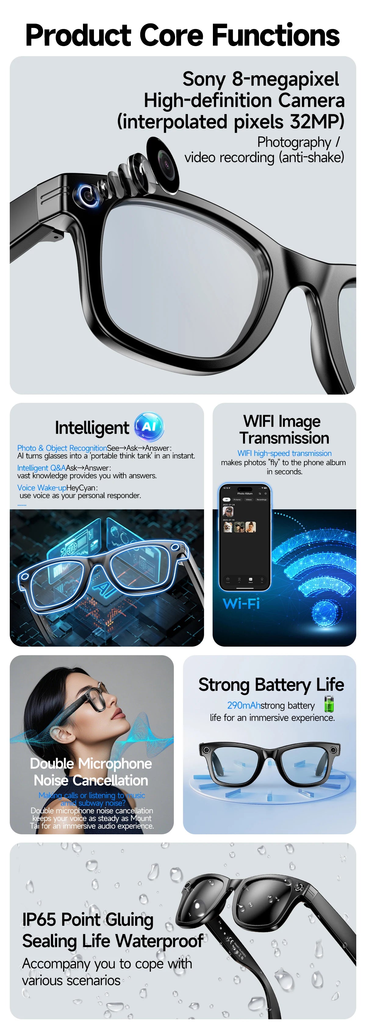 World Premiere 2026 New AI Shooting Glasses 4K HD 800W Pixels Camera Bluetooth Call Voice Assistant AI Translation Smart Glasses