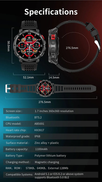 2026 New Military 1100mAh Battery Outdoor Sports SmartWatch Men Compass Flashlight GPS trackr 10ATM Waterproof Fitness Bracelet