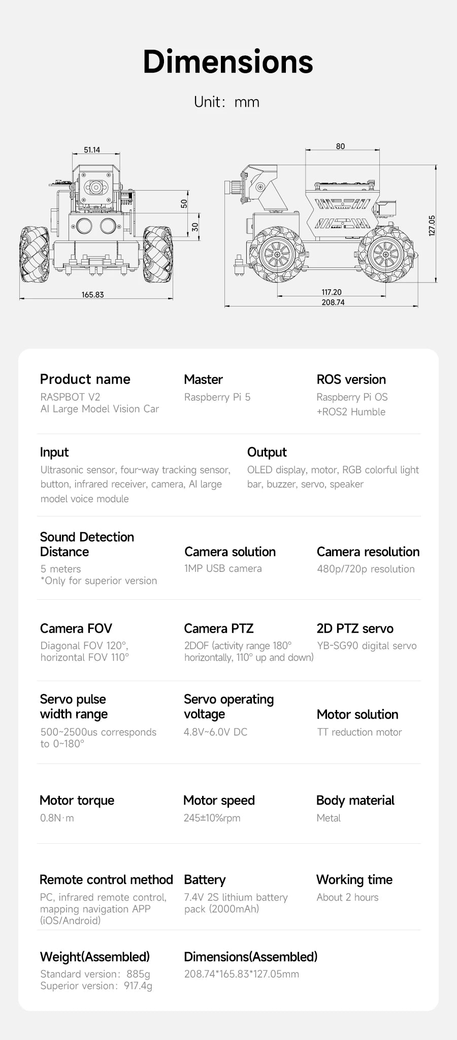 Yahboom Raspbot V2 AI Large Model Robot Car Kit with Camera Mecanum Wheel Toy Educational Python Programming for Raspberry Pi 5