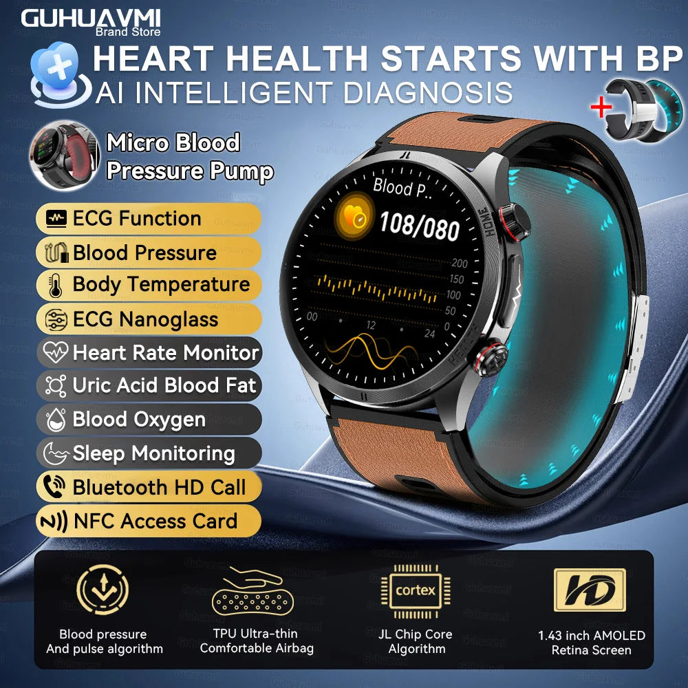 2026 New Upgrade Air Pump Blood Pressure Accurate Measure SmartWatch ECG Micro Physical Examination NFC Airbag Smart Watches Man