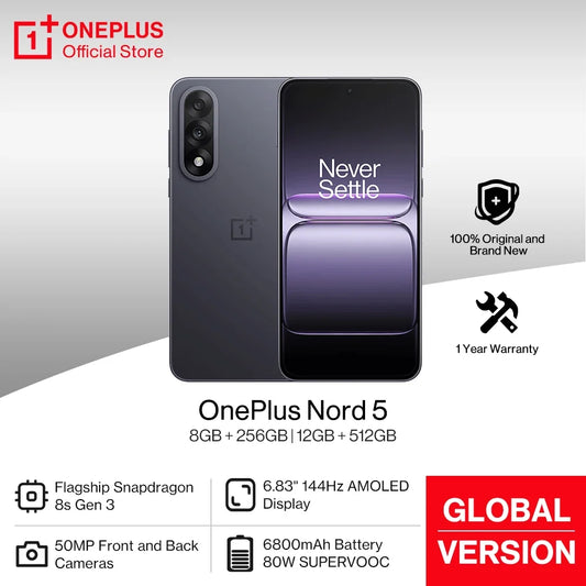 World Premiere OnePlus Nord 5 Global Version Smartphone 50MP LYT-700 Camera 1.5K AMOLED Display Snapdragon 8s Gen 3 OxygenOS 15