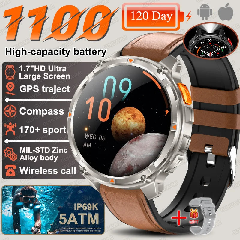 2026 New T-Rex3 Pro 1100mAh Battery Smart Watch GPS path 5ATM Waterproof Sports Run tracker Outdoors Compass Military Smartwatch