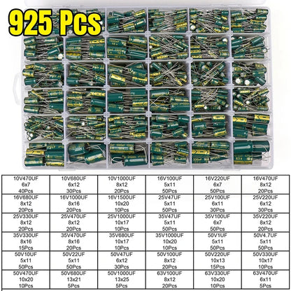 15/24/36 Values 225/460/925Pcs Aluminum Electrolytic Capacitors 16V-50V Electrolytic Capacitor Assortment Kit with Storage Box