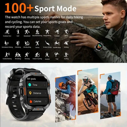 2025 New Outdoor Smart Watch Men's 1.96-inchSquareHDScreen 420 mAh Wireless Call with Flashlight 100+Sports Mode Fitness Tracker