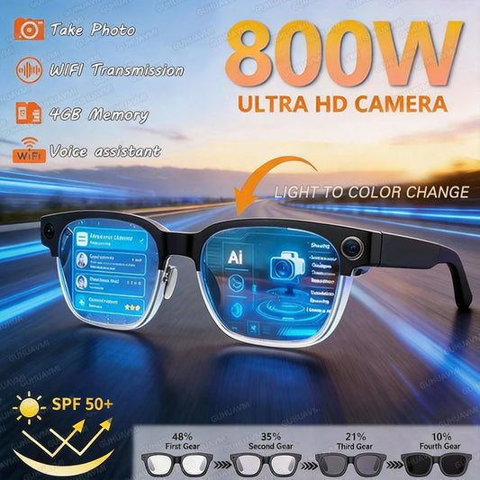 2026 New AI Smart Glasses Men Woman Translation 800W HD Camera Shooting Recording Listening To Music Call Earphones Sunglasses