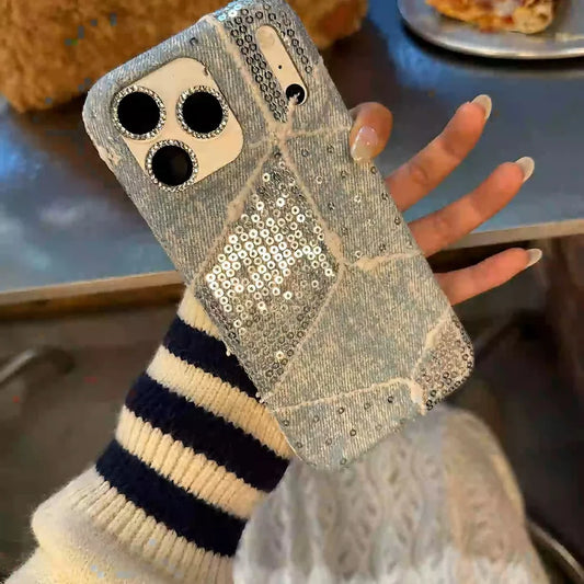 [Only explosion] sequined denim autumn and winter plush for iPhone17ProMax mobile phone case 16/14/15 Pro case 13/14Promax case