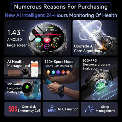 2026 New Upgrade Air Pump Blood Pressure Accurate Measure SmartWatch ECG Micro Physical Examination NFC Airbag Smart Watches Man