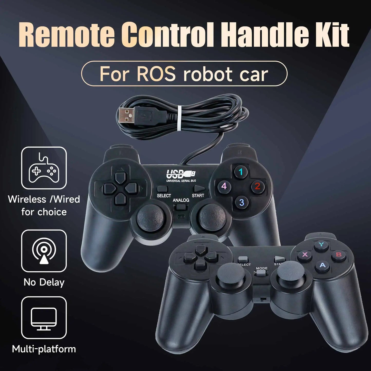 Yahboom PS2 Wired USB Wireless Game Controller Handle for ROS ROS2 Jetson Nano and Raspberry Pi Robots Kit Remote Control APP