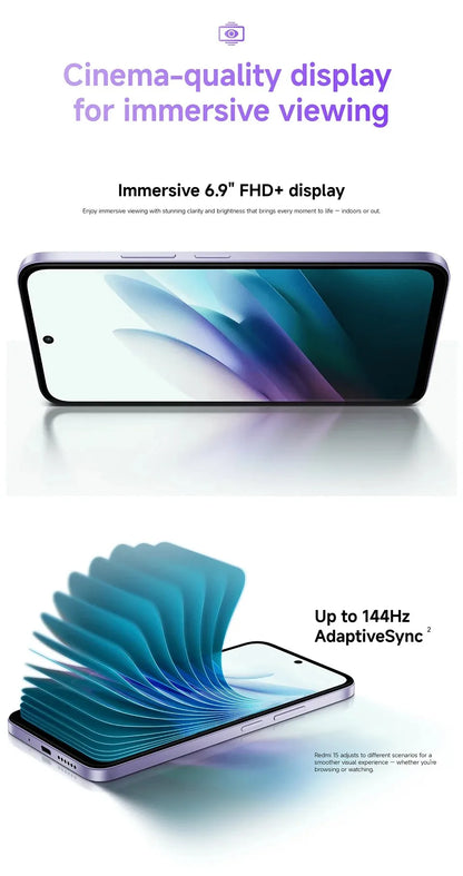 【Brand+】Redmi 15 Global Version Smartphone 6.9" 50MP 7000mAh battery 33W fast charging IP64 Snapdragon® 685 Mobile Platform