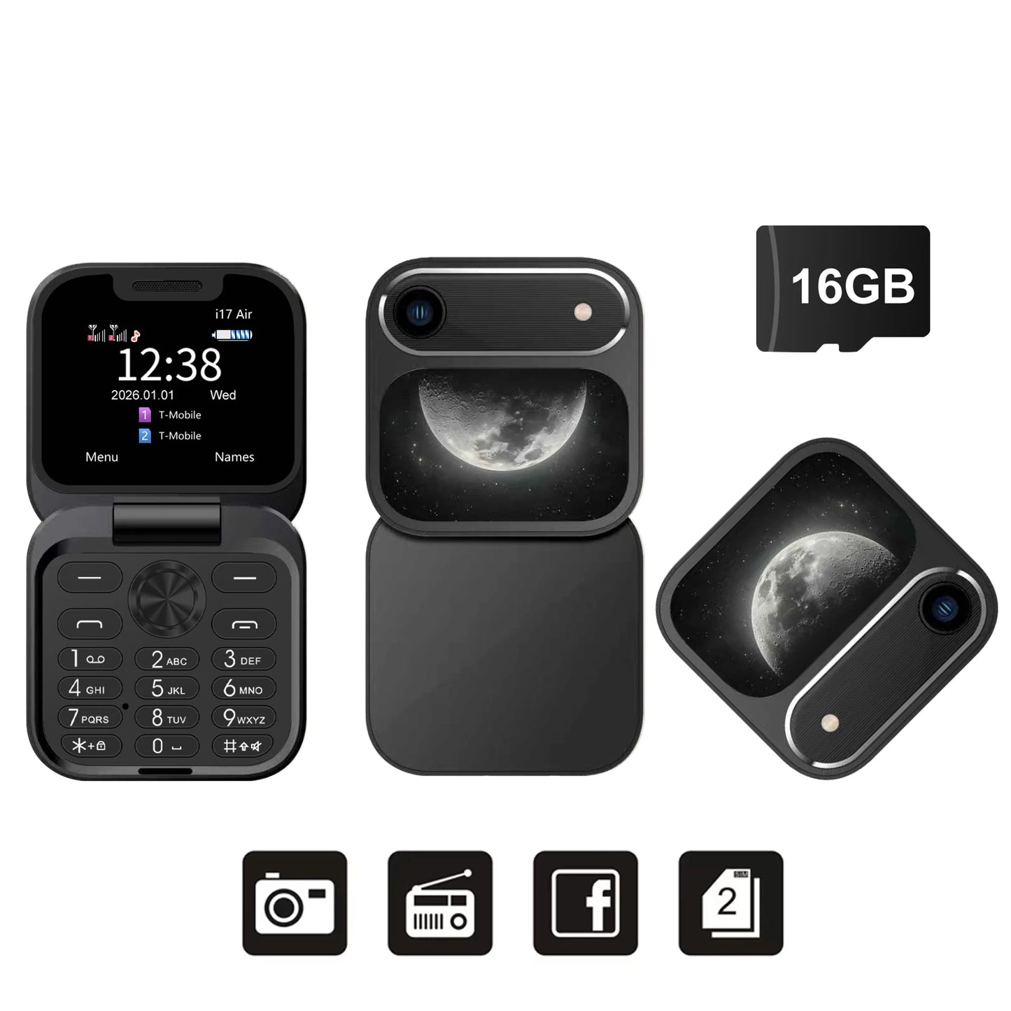 2026 New SERVO i17Air 2G Mini Foldable Mobile Phone Dual SIM Speed Dial Blacklist Flashlight Call Record Flip Cellphone FM Radio