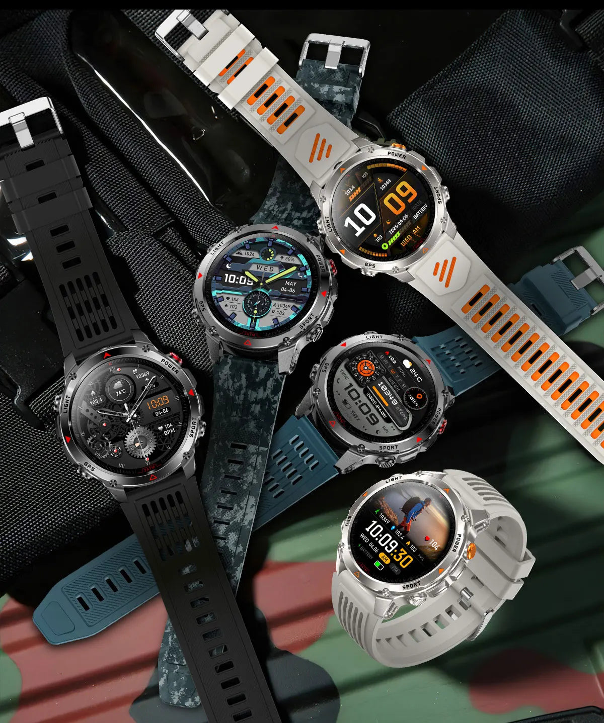 2026 New Military 1100mAh Battery Outdoor Sports SmartWatch Men Compass Flashlight GPS trackr 10ATM Waterproof Fitness Bracelet