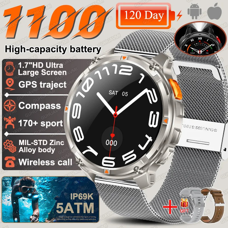 2026 New T-Rex3 Pro 1100mAh Battery Smart Watch GPS path 5ATM Waterproof Sports Run tracker Outdoors Compass Military Smartwatch
