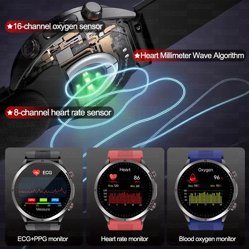 2026 New Upgrade Air Pump Blood Pressure Accurate Measure SmartWatch ECG Micro Physical Examination NFC Airbag Smart Watches Man