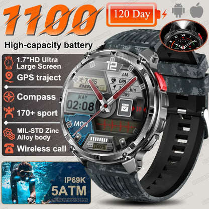 2026 New T-Rex3 Pro 1100mAh Battery Smart Watch GPS path 5ATM Waterproof Sports Run tracker Outdoors Compass Military Smartwatch