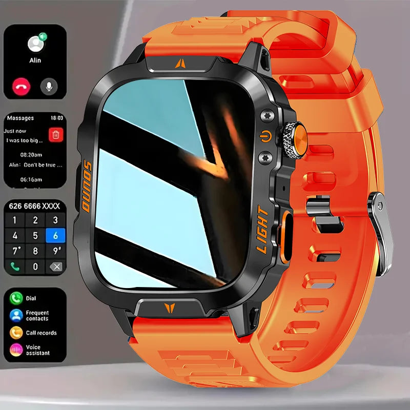 2025 New Outdoor Smart Watch Men's 1.96-inchSquareHDScreen 420 mAh Wireless Call with Flashlight 100+Sports Mode Fitness Tracker