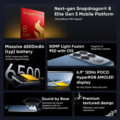 2025 New POCO F8 Ultra Global Version 5G Smartphone Snapdragon 8 Elite Gen 5 6.9" AMOLED Display 50MP 6500mAh 100W HyperCharge