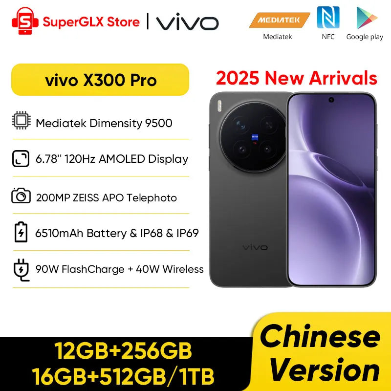 2025 New Vivo X300 Pro Chinese Version MediaTek Dimensity 9500 6.78'' 120Hz LTPO AMOLED Display 6510mAh Battery 90W SuperCharge