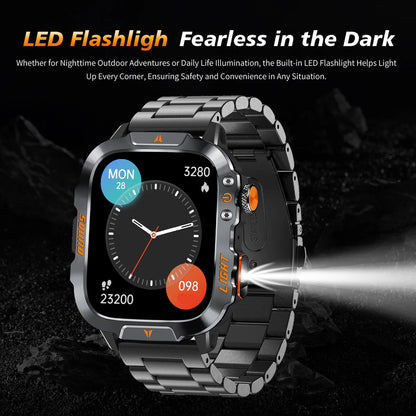 2025 New Outdoor Smart Watch Men's 1.96-inchSquareHDScreen 420 mAh Wireless Call with Flashlight 100+Sports Mode Fitness Tracker
