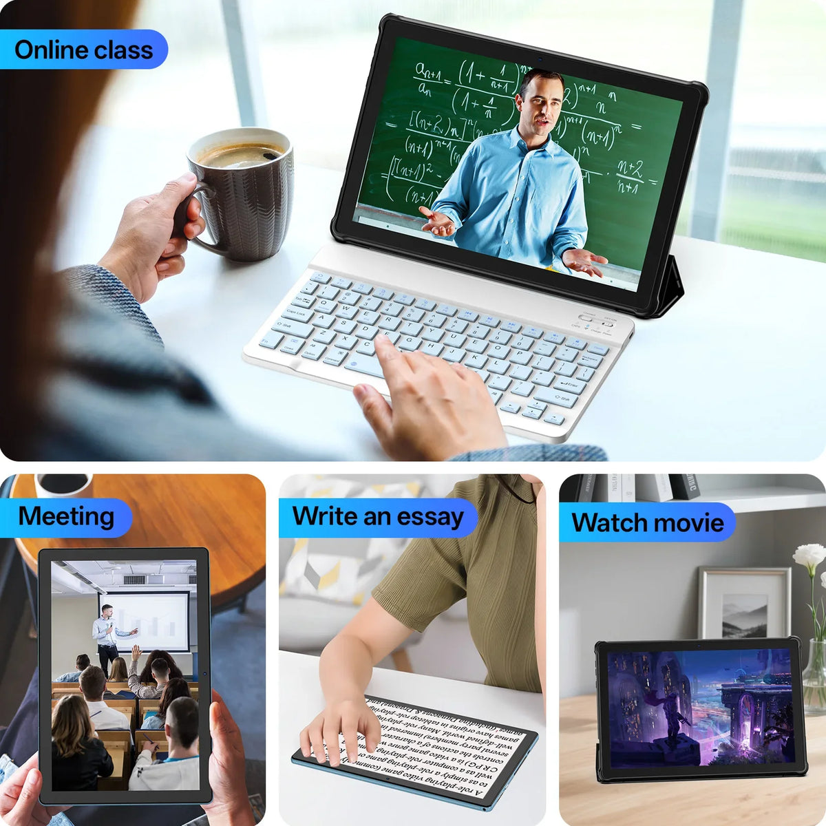 10-inch tablet PC, Android 15 system, quad-core processor, 12 (3+9) GB + 64GB storage, expandable up to 1TB, supports WiFi 6,