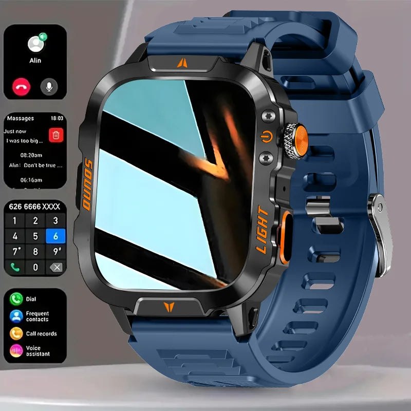 2025 New Outdoor Smart Watch Men's 1.96-inchSquareHDScreen 420 mAh Wireless Call with Flashlight 100+Sports Mode Fitness Tracker