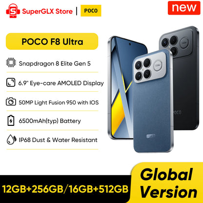 2025 New POCO F8 Ultra Global Version 5G Smartphone Snapdragon 8 Elite Gen 5 6.9" AMOLED Display 50MP 6500mAh 100W HyperCharge