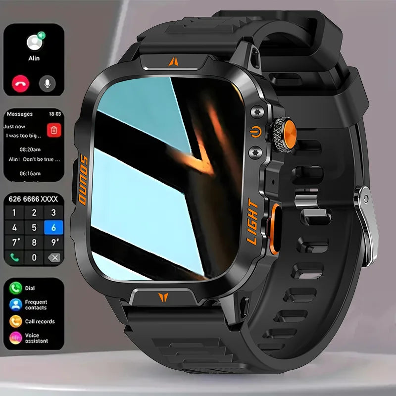 2025 New Outdoor Smart Watch Men's 1.96-inchSquareHDScreen 420 mAh Wireless Call with Flashlight 100+Sports Mode Fitness Tracker