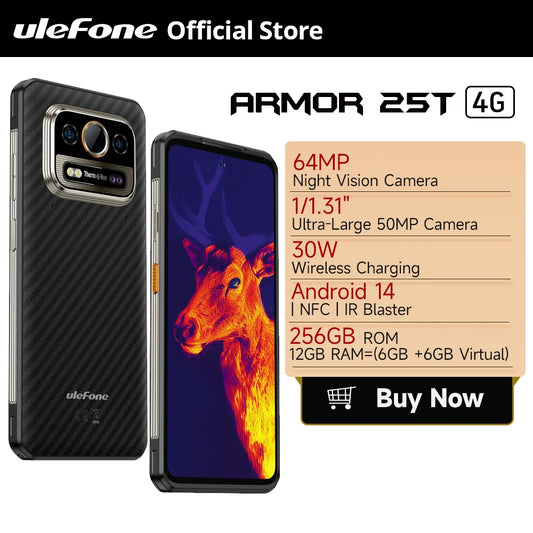 【World Premiere】Ulefone Armor 25T 4G Thermal Imaging Rugged Phone Android 14 33W 50MP+64MP NFC Waterproof Smartphone Global