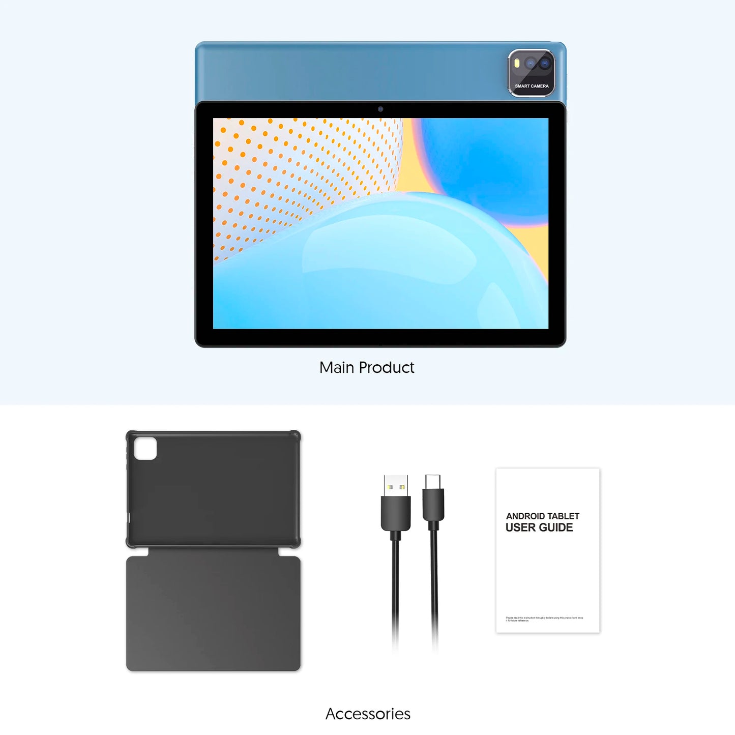 10-inch tablet PC, Android 15 system, quad-core processor, 12 (3+9) GB + 64GB storage, expandable up to 1TB, supports WiFi 6,