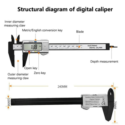 150mm Digital Caliper Stainless Steel Fraction / MM / Inch 0.1mm High Precision for Mechanical Components Measure