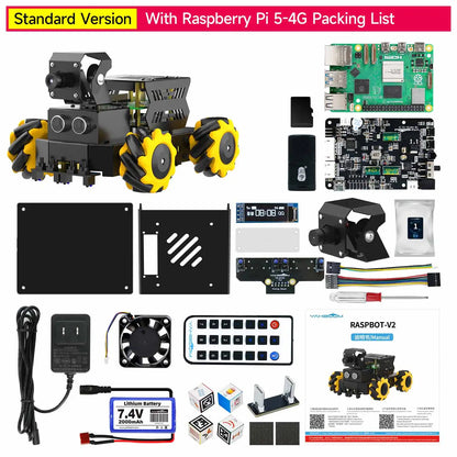 Yahboom Raspbot V2 AI Large Model Robot Car Kit with Camera Mecanum Wheel Toy Educational Python Programming for Raspberry Pi 5