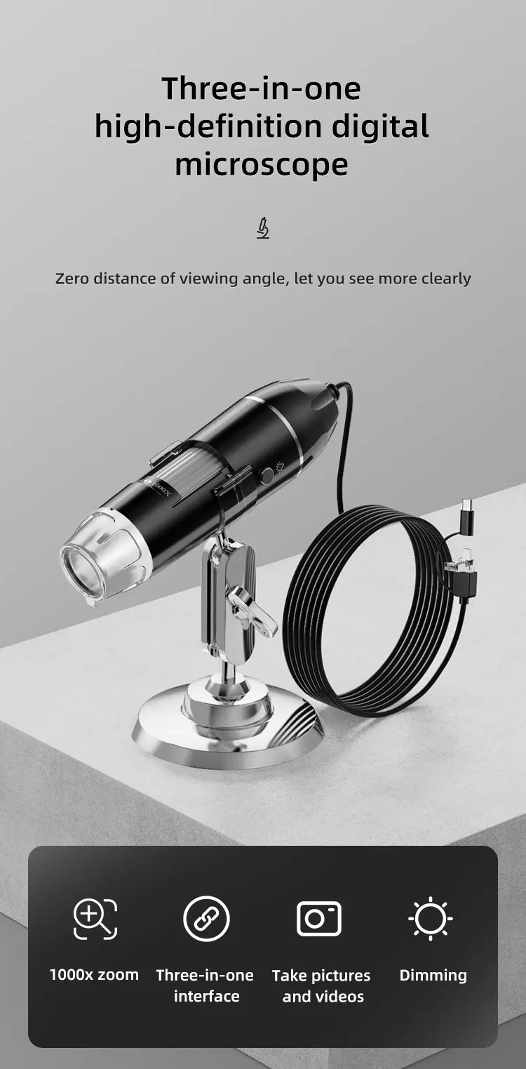 1600X 3in 1 Digital Microscope Camera Portable Electronic Microscope For Soldering LED Magnifier Type-C USB Charge Magnifier