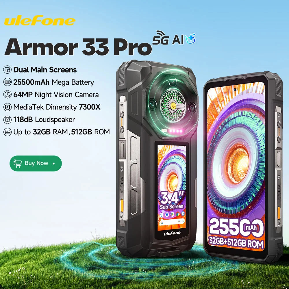 【World Premiere】Ulefone Armor 33 Pro 5G Rugged Phone 25500 mAh 512GB ROM 120Hz 6.59”3.4