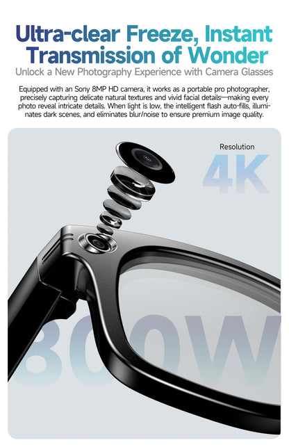 World Premiere 2026 New AI Shooting Glasses 4K HD 800W Pixels Camera Bluetooth Call Voice Assistant AI Translation Smart Glasses