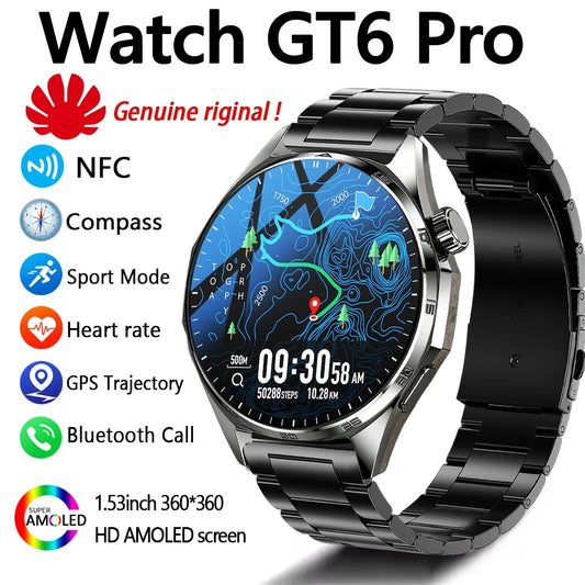 2026 New Watch 6 NFC Bluetooth Call Smart Watches Men GPS Tracking Sports Fitness IP68 Waterproof 1.53inch AMOLED Smartwatch
