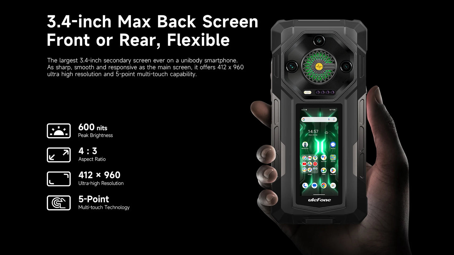 【World Premiere】Ulefone Armor 33 Pro 5G Rugged Phone 25500 mAh 512GB ROM 120Hz 6.59”3.4" Rear Screen NFC Android Smartphone
