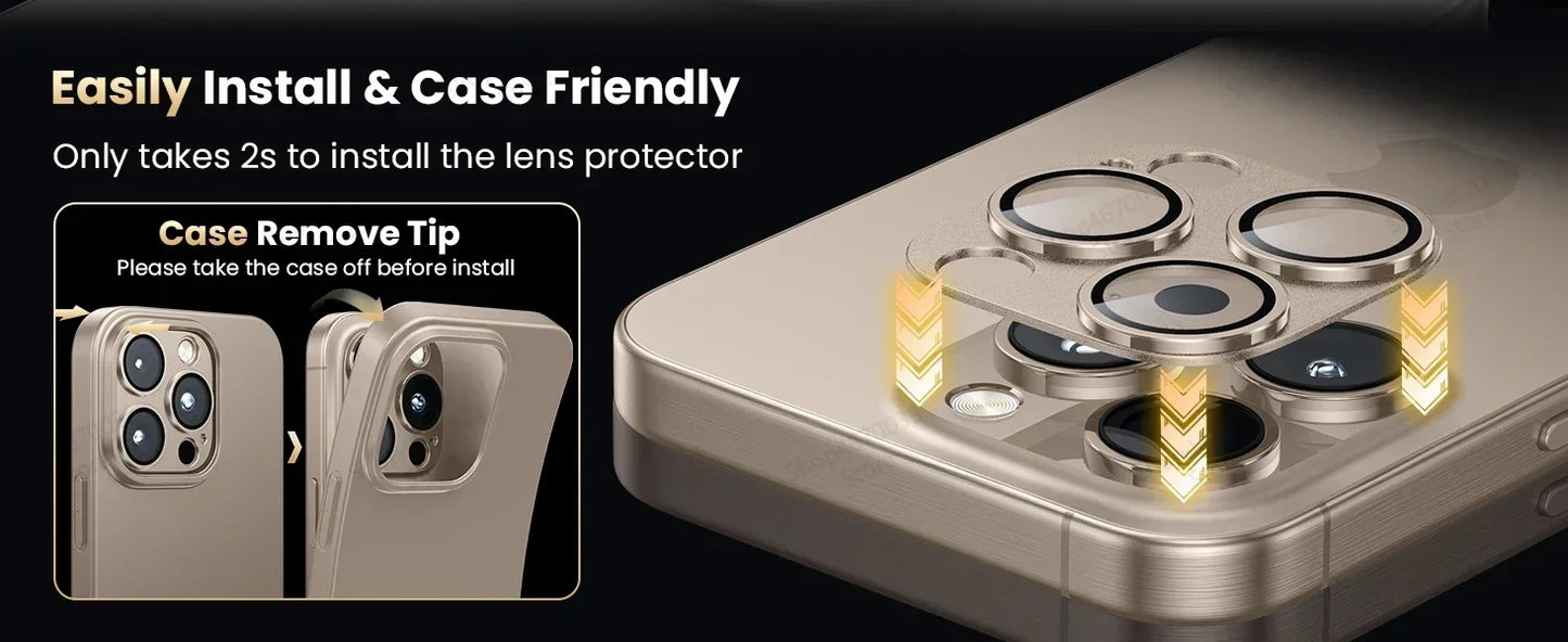 1Pcs Camera Protection Glass For IPhone 16 15 14 13 Pro Max Mini Lens Cover Glass For IPhone 15 14 16 Plus Lens Metal Ring Film