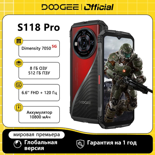 【Brand+】Doogee S118 Pro 5g Rugged Phone Dimensity 7050 6.6'' Fhd 120Hz 8Gb Ram 512Gb Rom 10800Mah Battery Cell Phone Nfc