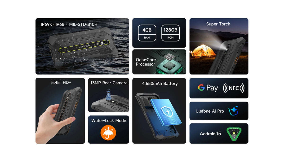 【World Premiere】Ulefone RugKing 2 Pro AI Rugged Phone Android 15 4G 128GB ROM Waterproof Smartphone NFC 5.45