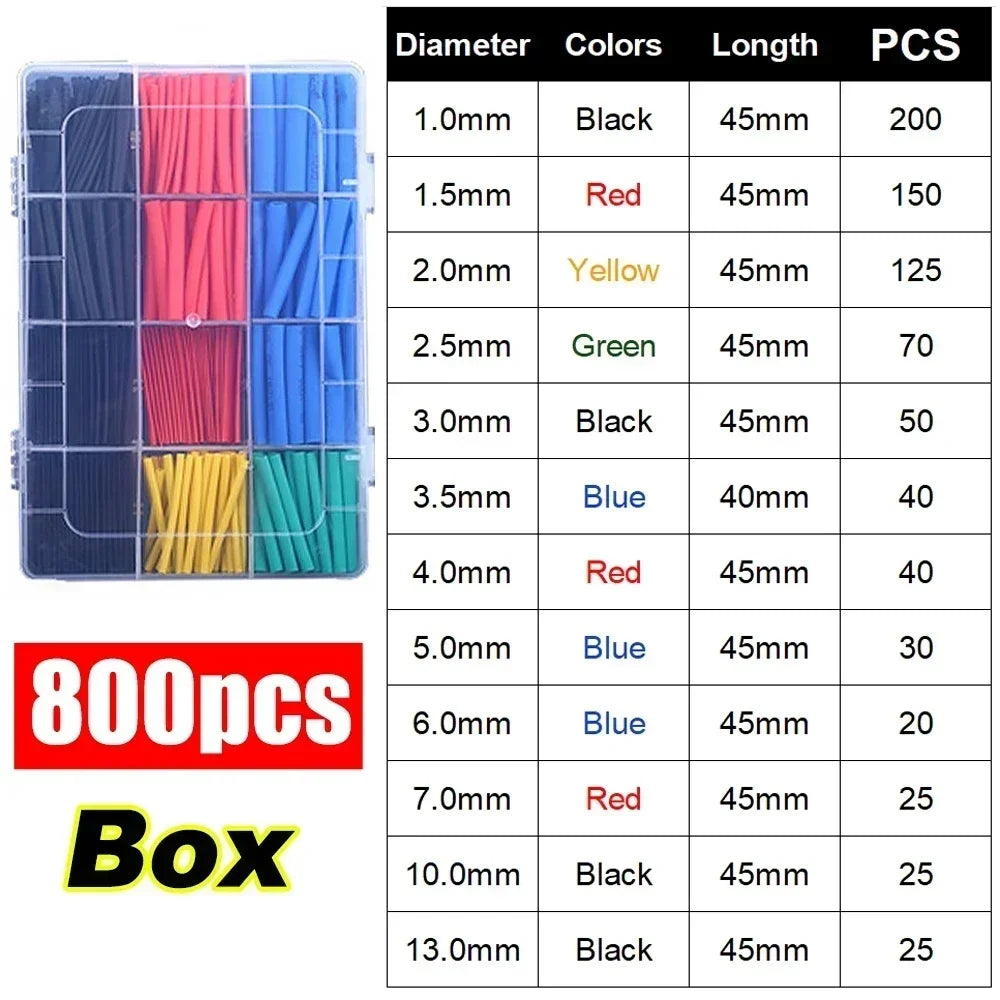 1600/127pcs Heat-shrink Tubing Thermoresistant Tube Heat Shrink Wrapping Kit Electrical Connection Wire Insulation Sleeving
