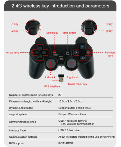 Yahboom PS2 Wired USB Wireless Game Controller Handle for ROS ROS2 Jetson Nano and Raspberry Pi Robots Kit Remote Control APP