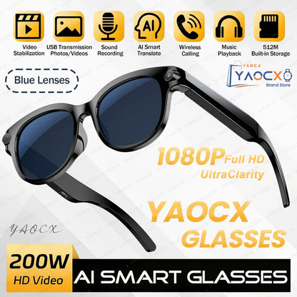2026 AI Smart Glasses 200W HD Camera 1080P Translation AI Voice Assistant Music Playback LED Flashlight Men Women Smart Glasses