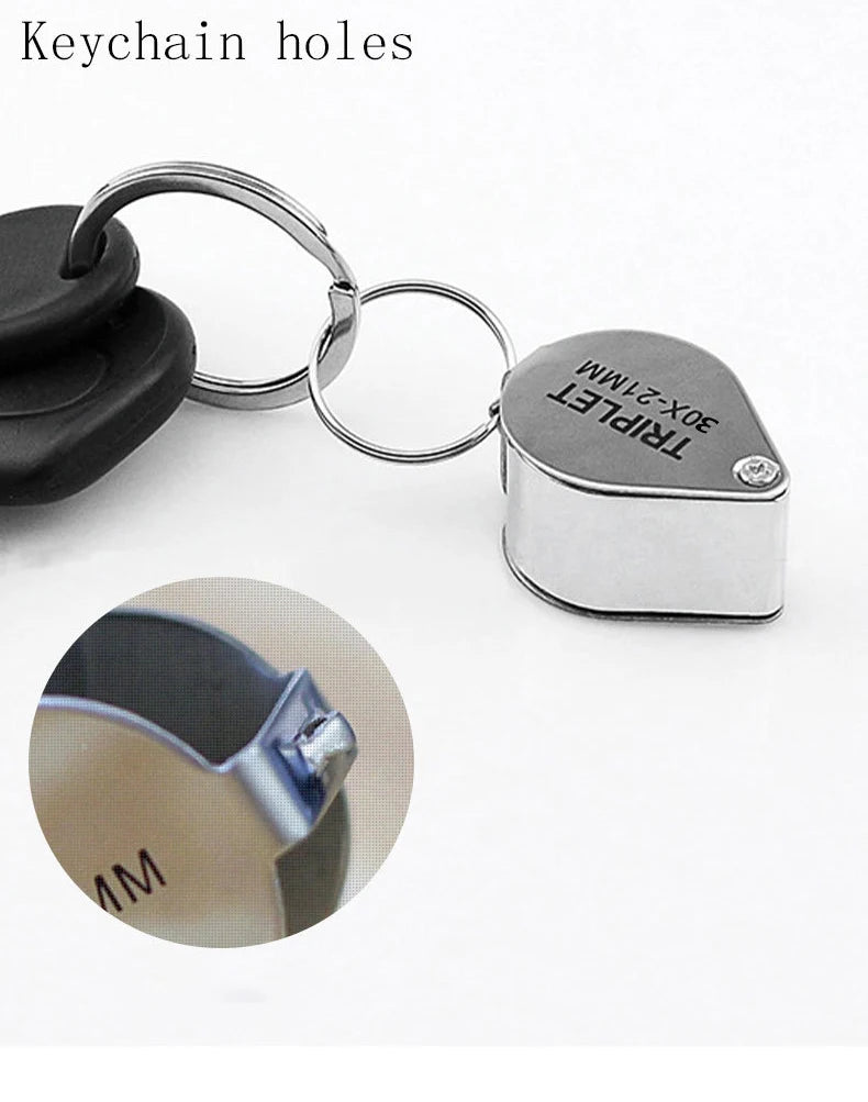 10-30X Pocket Loupe Magnifier Jewelry Magnifying Glass Foldable Diamond Lupa Triplet Jewelers Eye Glass Tool Reading Magnifiers