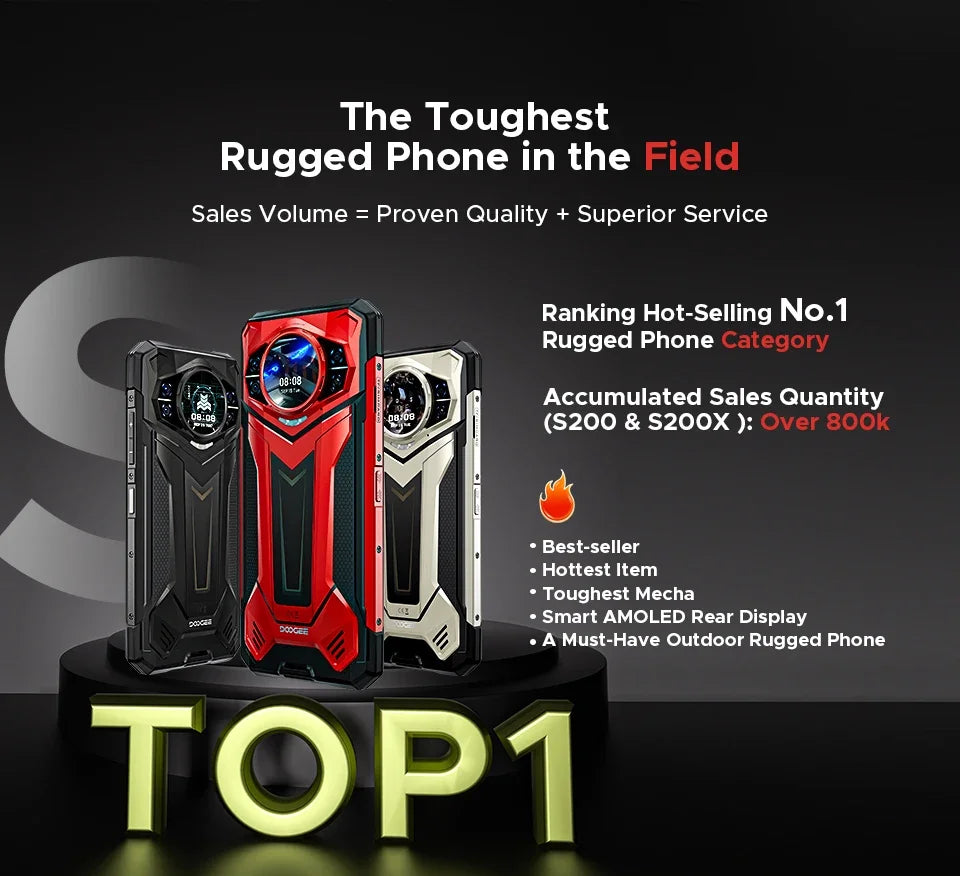 World Premiere DOOGEE S200 Plus 5G AI Rugged Phone Dimensity 7300 1.32" Rear Display 12+512GB 6.72'' 10100mAh Battery Smartphone
